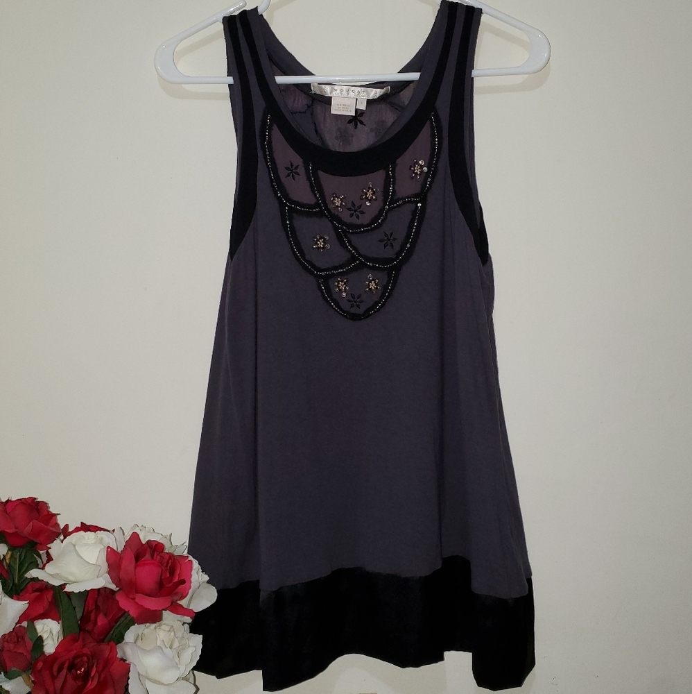 Nougat EUC Beaded Embroidered Silk Trim Tank
